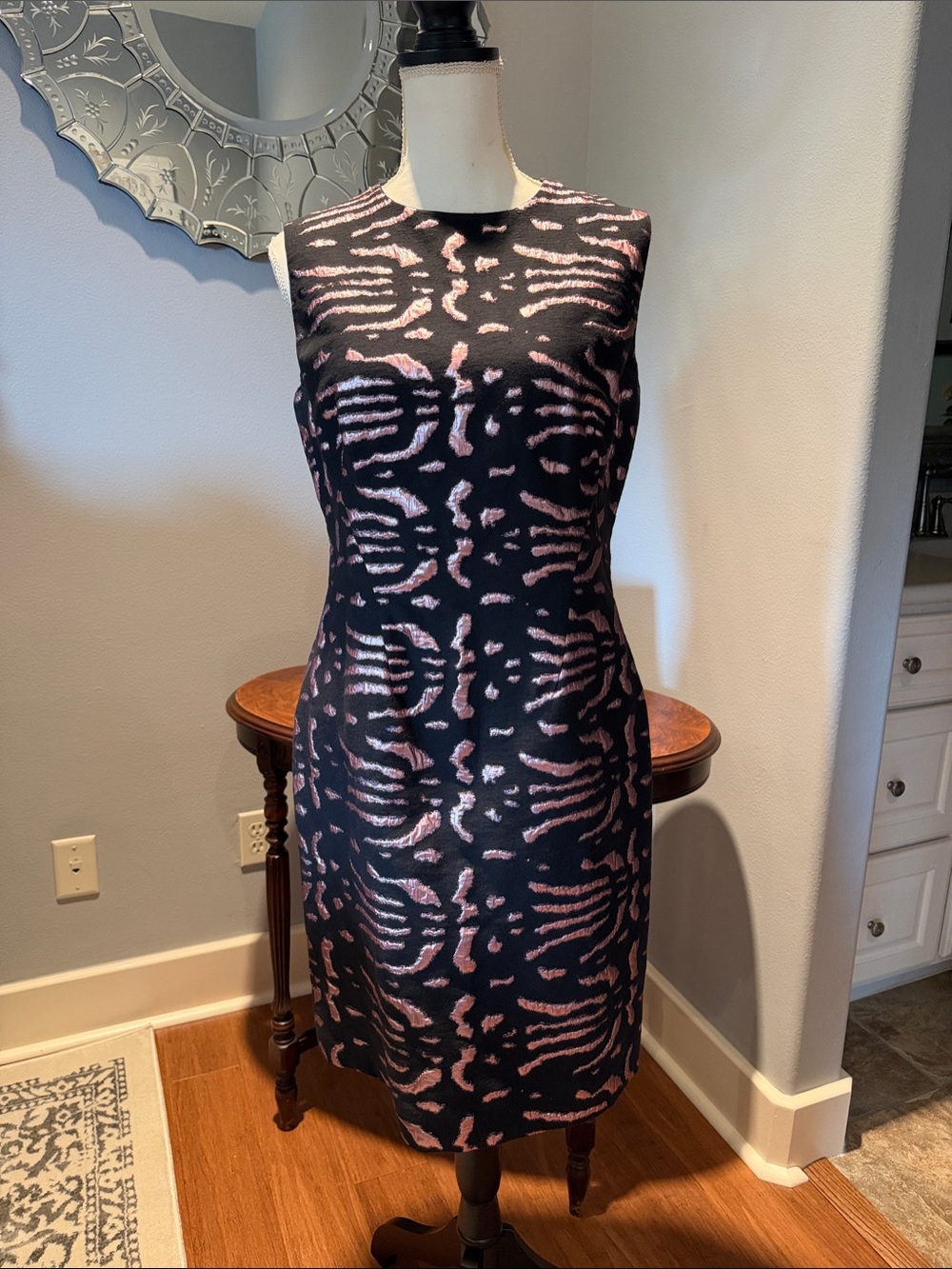Versace Collection Black Midi Dress with Pink Abstract Pattern